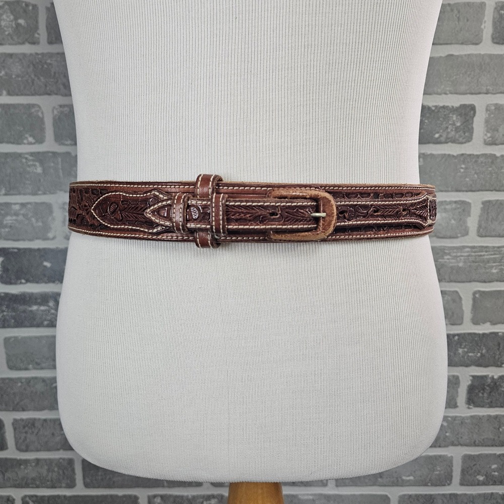 Vogt Vintage Hand Tooled Brown Top Grain Steerhide Leather Western Belt Size 34